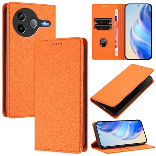 GBWQPLJV Einfarbige magnetische Klapphülle mit Kartenschlitz, kompatibel mit Xiaomi Poco F7 Ultra Pro PocoF7Pro 5G, multifunktionale Business-Mode-Handyhülle (Poco F7 Pro 5G, Orange) von GBWQPLJV