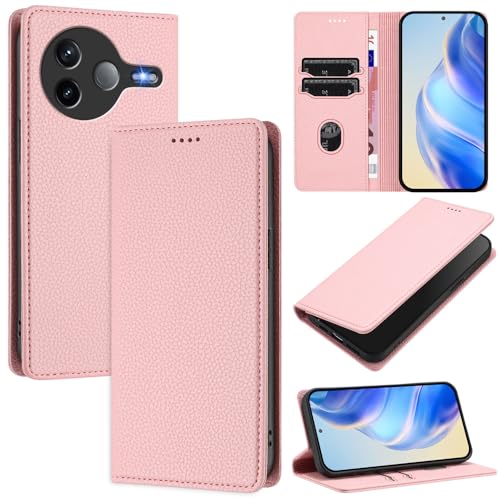 GBWQPLJV Einfarbige magnetische Klapphülle mit Kartenschlitz, kompatibel mit Xiaomi Poco F7 Ultra Pro PocoF7Pro 5G, multifunktionale Business-Mode-Handyhülle (Poco F7 Pro 5G, Rosa) von GBWQPLJV