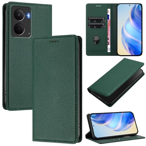 GBWQPLJV Flip-Cover, leichte und dünne Business-Handyhülle, kompatibel mit Realme P3 Pro Ultra RealmeP3 5G, Schutzhülle, Retro-Luxus, Kartenschlitz, Brieftaschen-Clip, Handyhülle (Realme P3 5G, Grün) von GBWQPLJV