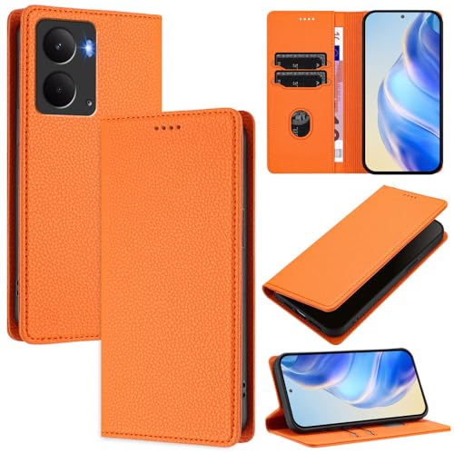 GBWQPLJV Flip-Cover, leichte und dünne Business-Handyhülle, kompatibel mit Realme P3 Pro Ultra RealmeP3 5G, Schutzhülle, Retro-Luxus, Kartenschlitz, Brieftaschen-Clip, Handyhülle (Realme P3 5G, Orange von GBWQPLJV