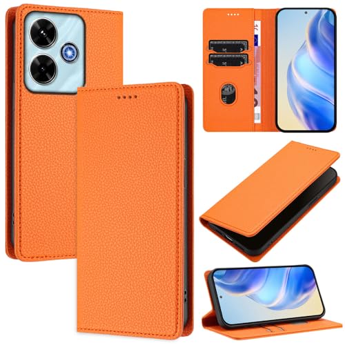 GBWQPLJV Klapphülle aus einfarbigem Business-Leder, kompatibel mit Xiaomi Poco M6 Plus PocoM6 4G, luxuriöser Brieftaschen-Clip-Ständer, staubdichte Handyschale (Poco M6 4G, Orange) von GBWQPLJV
