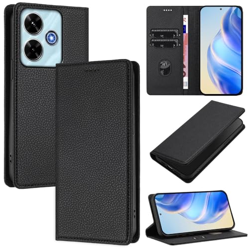 GBWQPLJV Klapphülle aus einfarbigem Business-Leder, kompatibel mit Xiaomi Poco M6 Plus PocoM6 4G, luxuriöser Brieftaschen-Clip-Ständer, staubdichte Handyschale (Poco M6 4G, Schwarz) von GBWQPLJV