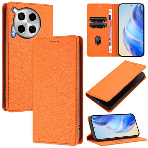 GBWQPLJV Klapphülle mit Kartenschlitzen, kompatibel mit Tecno Camon 30 Premier Camon30 5G, einfarbig, multifunktional, Orange von GBWQPLJV