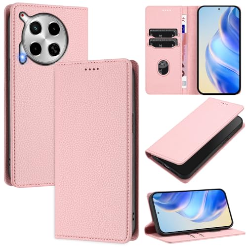 GBWQPLJV Klapphülle mit Kartenschlitzen, kompatibel mit Tecno Camon 30 Premier Camon30 5G, einfarbig, multifunktional, stoßfest (Camon 30 5G, Rosa) von GBWQPLJV