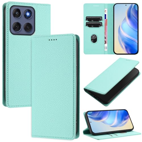 GBWQPLJV Klapphülle mit Ständer, modische Handyhülle, kompatibel mit Motorola Edge 60 Fusion 60Fusion XT2503-4, Diebstahlschutzbürste, Kartenschlitz, einfarbige Handyhülle (Edge 60 Fusion, Mintgrün) von GBWQPLJV