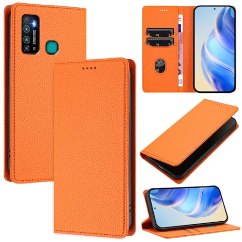 GBWQPLJV Klapphülle mit Standfunktion, Kartenschlitz, Handyhülle, kompatibel mit Infinix Hot 9 Pro Hot9 X655, Handyhülle, Business, Anti-Fall, Multifunktion, modisch, Ledertasche (Hot 9, Orange) von GBWQPLJV