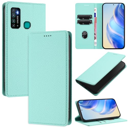 GBWQPLJV Klapphülle mit Standfunktion, Kartenschlitz, Handyhülle, kompatibel mit Infinix Hot 9 Pro Hot9 X655, Handyhülle, Business-Stil, Anti-Fall, Multifunktions-Mode, Lederhülle (Hot 9 Pro, Mintgrün von GBWQPLJV