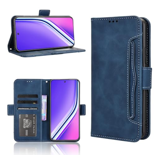GBWQPLJV Kompatibel mit Realme P3 Pro P3Pro 5G Telefonkasten Business Anti-Fall Multi-Karten-Slots Retro Flip Case Ständer Halter Multifunktions-Lederhülle (Realme P3 Pro 5G, Blau) von GBWQPLJV