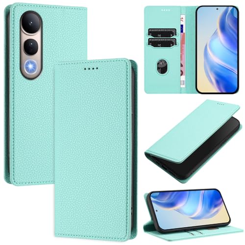 GBWQPLJV Magnetische Klapp-Schutzhülle, einfarbig, kompatibel mit Vivo V50 Lite VivoV50 V2427 5G, luxuriös, Business-Brieftaschen-Clip, Kartenschlitz, Handyhülle (Vivo V50 Lite 5G, Mintgrün) von GBWQPLJV