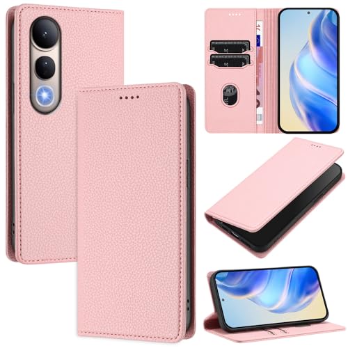 GBWQPLJV Magnetische Klapphülle, einfarbig, kompatibel mit Vivo V50 Lite VivoV50 V2427 5G, luxuriös, Business-Brieftasche, Clip und Kartenschlitz, Handyhülle (Vivo V50 Lite 5G, Rosa) von GBWQPLJV