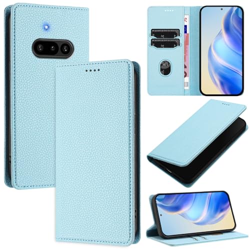 GBWQPLJV Magnetische Klapphülle mit Kartenschlitzen, kompatibel mit Nothing Phone (3a) Pro NothingPhone3a A059, Diebstahlschutz, Bürste, Business-Ständer, Lederhülle, Himmelblau von GBWQPLJV