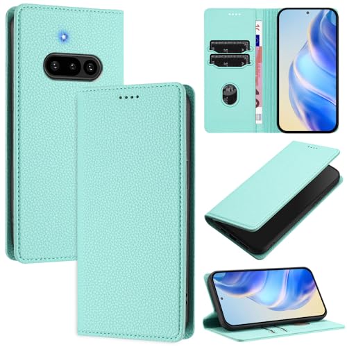 GBWQPLJV Magnetische Klapphülle mit Kartenschlitzen, kompatibel mit Nothing Phone (3a) Pro NothingPhone3a A059, Schutzhülle, Diebstahlschutz, Bürste, Business-Ständer, Leder, Minzgrün von GBWQPLJV