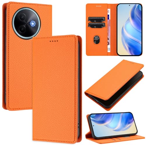 GBWQPLJV Magnetische Klapphülle mit Standfunktion, kompatibel mit Vivo Y39 VivoY39 5G, luxuriöser Kartenschlitz, einfarbig, Schutzhülle (Vivo Y39 5G, Orange) von GBWQPLJV