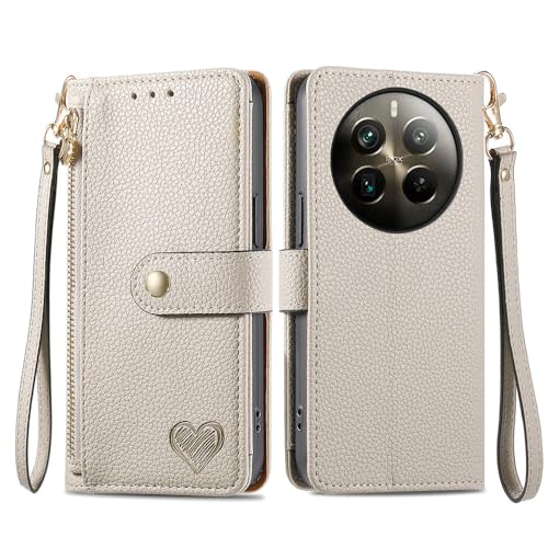 GBWQPLJV Modische Schutzhülle mit Reißverschluss, Brieftaschen-Clip, Umhängeband, kompatibel mit Realme 12 Pro Plus Realme12, Lederhülle, Klappetui, Standfunktion, mehrere Kartenschlitze, Handyhülle von GBWQPLJV