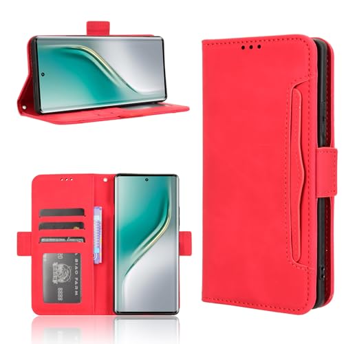 GBWQPLJV Multifunktionale Klapphülle aus Leder, magnetisch, kompatibel mit Tecno Camon 40 Pro 40Pro CM6 4G 5G, luxuriös, mehrere Kartenfächer, Brieftaschenklammer (Camon 40 Pro 4G, Rot) von GBWQPLJV