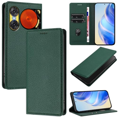 GBWQPLJV Schutzhülle aus Leder mit Multifunktions-Halterung, kompatibel mit ZTE Nubia Music 2 Music2, Anti-Diebstahl-Bürste, magnetischer Klappdeckel, Kartenschlitz, Handyschale (Nubia Music 2, Grün) von GBWQPLJV