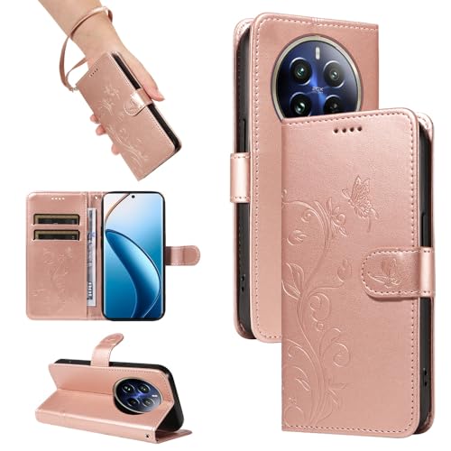 GBWQPLJV Schutzhülle mit Anti-Fingerabdruck-Prägung, kompatibel mit Realme 12 Pro Plus Realme12Pro+ RMX3840 5G, China-Gehäuse, Flip-Cover mit Kartenschlitz, Anti-Fallschutz (Roségold, Realme 12 Pro 5G von GBWQPLJV