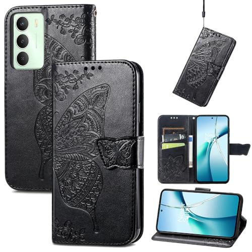 GBWQPLJV Schutzhülle mit geprägtem Schmetterling, niedlich, hübsch, kompatibel mit Realme 14x Realme14x RMX5020, Handyhülle, Klappetui, Kartenfächer, Brieftaschen-Clip, Schutzhülle (Realme 14x von GBWQPLJV