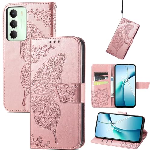 GBWQPLJV Schutzhülle mit geprägtem Schmetterling, niedlich, hübsch, kompatibel mit Realme 14x Realme14x RMX5020, Handyhülle, Klappetui, Kartenfächer, Brieftaschen-Clip, Schutzhülle (Realme 14x von GBWQPLJV