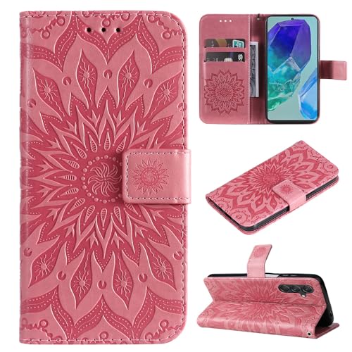 Klapphülle mit geprägtem Kartenschlitz, kompatibel mit Samsung Galaxy A16 M55 M 55 SM-M556B 5G, multifunktional, Anti-Fall, einfarbige Handyhülle (Rosa, Samsung M55 5G) von GBWQPLJV