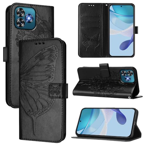 Oukitel C53 Schutzhülle aus Leder, einfarbig, geprägt, kompatibel mit Oukitel C50 C53 C 50, magnetisch, mit Kartenschlitzen, Brieftaschenklammer, Schwarz von GBWQPLJV