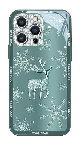 GBZHMCASE Elch Handyhülle für iPhone 15 16 Pro Max kompatibel mit iPhone 14 Pro mit funkelndem Linsenschutz(Green,12 Pro Max) von GBZHMCASE