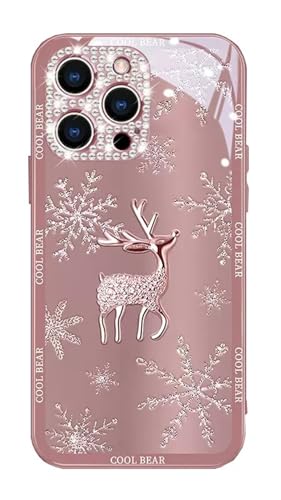 GBZHMCASE Elch Handyhülle für iPhone 15 16 Pro Max kompatibel mit iPhone 14 Pro mit funkelndem Linsenschutz(Pink,15 Pro Max) von GBZHMCASE