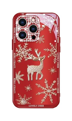 GBZHMCASE Elch-Telefonhülle for iPhone 15 16 Pro Max, kompatibel mit iPhone 13 12 11 Pro mit Glitzerlinsen-Schutzfolie(Red,12 iPhone) von GBZHMCASE