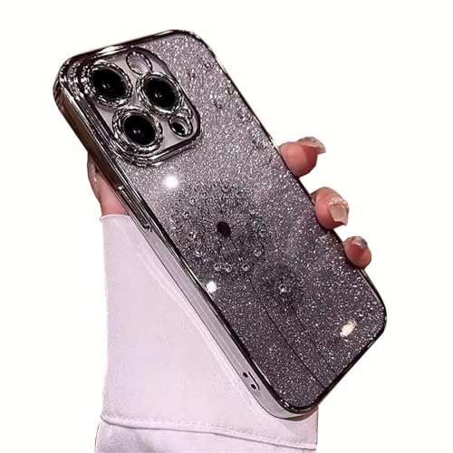 GBZHMCASE Glitzernde Löwenzahn-Mädchen-Telefonhülle for iPhone 15 16 Pro Max, kompatibel mit iPhone 13 14Pro(Silver,for iPhone 16 pro Max) von GBZHMCASE