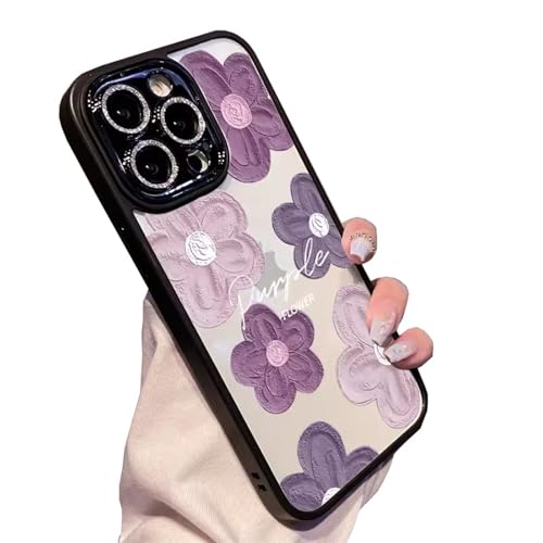 GBZHMCASE Ölgemälde Blume weibliche Handyhülle for iPhone 15 16 Pro Max, kompatibel mit iPhone 13 14 Pro, mit funkelndem Linsenschutz(Black,14) von GBZHMCASE
