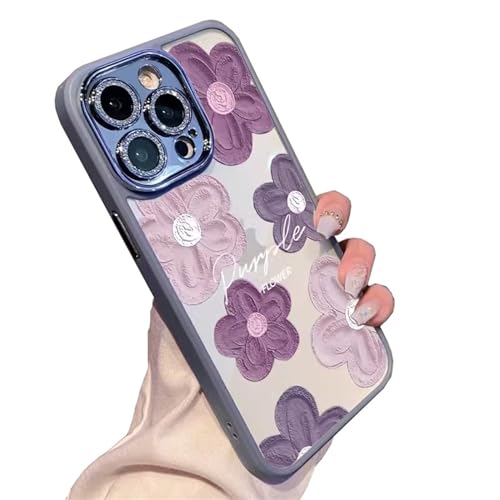 GBZHMCASE Ölgemälde Blume weibliche Handyhülle for iPhone 15 16 Pro Max, kompatibel mit iPhone 13 14 Pro, mit funkelndem Linsenschutz(Blue,11 Pro) von GBZHMCASE