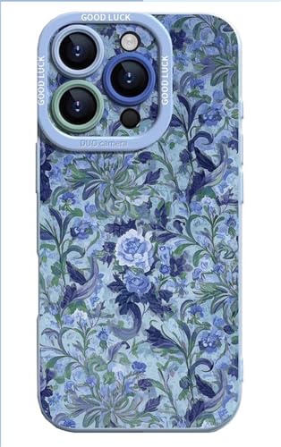 GBZHMCASE Romantische Handyhülle im französischen Stil for Damen for iPhone 15 16 Pro Max, Schutzhülle kompatibel mit iPhone 13 14 Pro(Blue,for iPhone 12 Pro Max) von GBZHMCASE