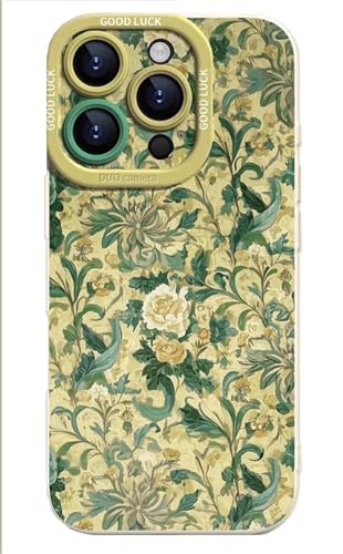 GBZHMCASE Romantische Handyhülle im französischen Stil for Damen for iPhone 15 16 Pro Max, Schutzhülle kompatibel mit iPhone 13 14 Pro(Green,for iPhone 13 Pro Max) von GBZHMCASE