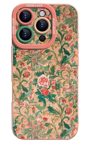 GBZHMCASE Romantische Handyhülle im französischen Stil for Damen for iPhone 15 16 Pro Max, Schutzhülle kompatibel mit iPhone 13 14 Pro(Pink,for iPhone 13 Pro Max) von GBZHMCASE