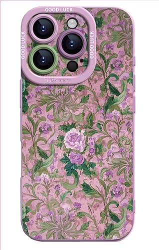 GBZHMCASE Romantische Handyhülle im französischen Stil for Damen for iPhone 15 16 Pro Max, Schutzhülle kompatibel mit iPhone 13 14 Pro(Purple,for iPhone 16 Pro Max) von GBZHMCASE