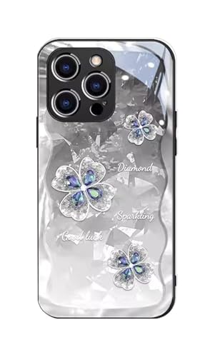 GBZHMCASE Strass-Kleeblatt-Handyhülle for iPhone 15 16 Pro Max, kompatibel mit iPhone 13 14 Pro(Black,13) von GBZHMCASE