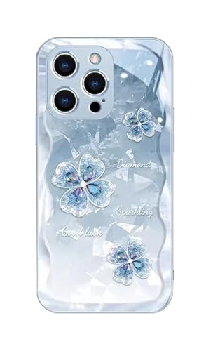 GBZHMCASE Strass-Kleeblatt-Handyhülle for iPhone 15 16 Pro Max, kompatibel mit iPhone 13 14 Pro(Blue,16 Pro Max) von GBZHMCASE