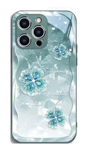 GBZHMCASE Strass-Kleeblatt-Handyhülle for iPhone 15 16 Pro Max, kompatibel mit iPhone 13 14 Pro(Green,14 Pro Max) von GBZHMCASE