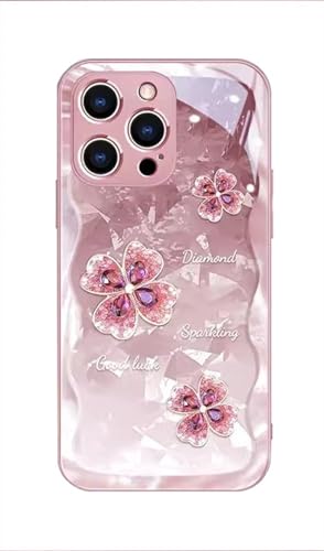 GBZHMCASE Strass-Kleeblatt-Handyhülle for iPhone 15 16 Pro Max, kompatibel mit iPhone 13 14 Pro(Pink,15 Pro) von GBZHMCASE