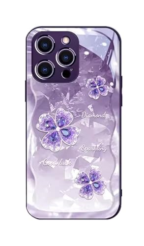 GBZHMCASE Strass-Kleeblatt-Handyhülle for iPhone 15 16 Pro Max, kompatibel mit iPhone 13 14 Pro(Purple,11 Pro Max) von GBZHMCASE