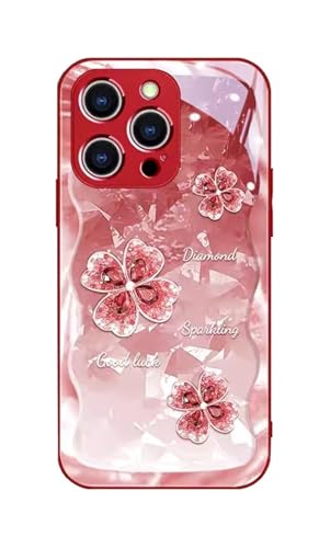 GBZHMCASE Strass-Kleeblatt-Handyhülle for iPhone 15 16 Pro Max, kompatibel mit iPhone 13 14 Pro(Red,14 Pro Max) von GBZHMCASE
