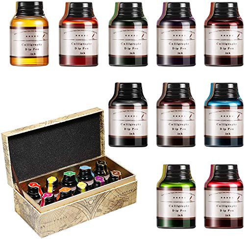 GC Kalligraphie Tinte-Set mit 10 Farben x 20 ml Tintenflaschen- Kohlenstofffreie Tinte für Füllfederhalter-für Tagebuch, Schreiben, Zeichnen GC-710 von GC QUILL