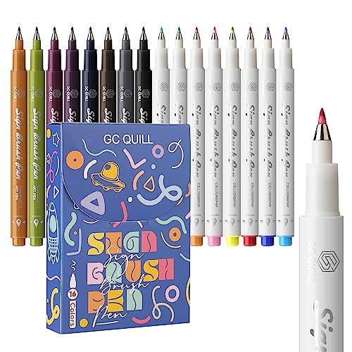 GC QUILL Sign-Pinselstifte – 16 Farben, Zeichenstifte, Kalligraphie-Set mit Fude-Sign-Pinselspitzen für Handlettering, Kalligraphie, Zeichnen, Schreiben, Journaling GC-SB16 von GC QUILL