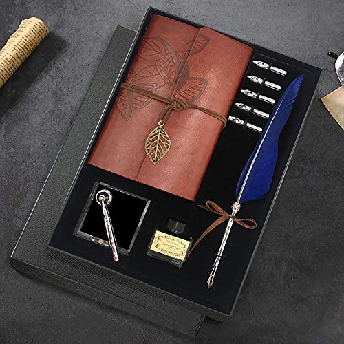 GCCL Quill-Stift und Tintenset, antikes Feder-Tintenstift-Schreibset, einschließlich Federstift, 5 Ersatzspitzen, Stift-Nib-Basis, Notizbuch, Tinte, Geschenkbox, bestes Geschenk für Ihn Männer Vater von GCCL