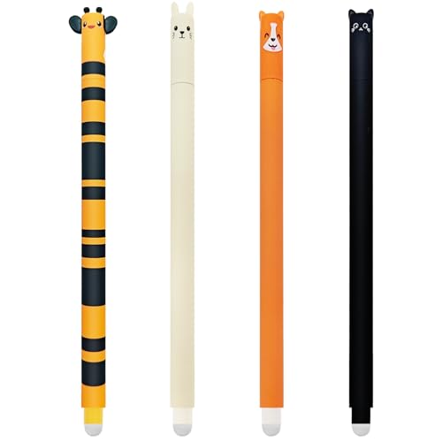 Set mit 4 Gel-Radierstiften, Kawaii Verschiedene Tiermotive, Kugel am Ende zum Entfernen der Tinte, Mehrfarbig Temperaturempfindlich, Spitzendurchmesser B von GDFJBG