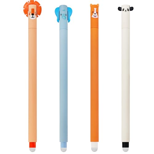 Set mit 4 Gel-Radierstiften, Kawaii Verschiedene Tiermotive, Kugel am Ende zum Entfernen der Tinte, Mehrfarbig Temperaturempfindlich, Spitzendurchmesser C von GDFJBG