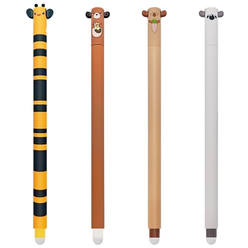 Set mit 4 Gel-Radierstiften, Kawaii Verschiedene Tiermotive, Kugel am Ende zum Entfernen der Tinte, Mehrfarbig Temperaturempfindlich, Spitzendurchmesser von GDFJBG