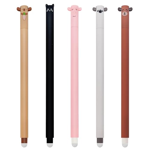 Set mit 5 Gel-Radierstiften, Kawaii Verschiedene Tiermotive, Kugel am Ende zum Entfernen der Tinte, Mehrfarbig Temperaturempfindlich, Spitzendurchmesser D von GDFJBG