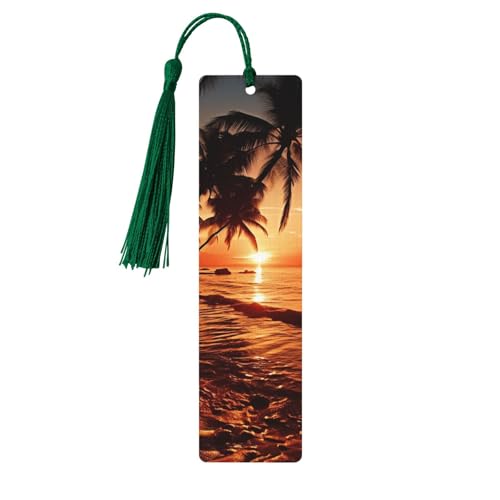 Dusk Tropical Beach Palm Holz Lesezeichen Handgemachte Doppelseitig Bedruckte Lesezeichen Seitenmarkierungen mit Dunkelgrünen Quasten Buchzubehör Geschenk für Buchliebhaber Frauen Männer Dusk Tropical Beach Palm Holz Lesezeichen Handgemachte Doppelseitig Bedruckte Lesezeichen Seitenmarkierungen mit Dunkelgrünen Quasten Buchzubehör Geschenk für Buchliebhaber Frauen Männer von GDSHJKLW