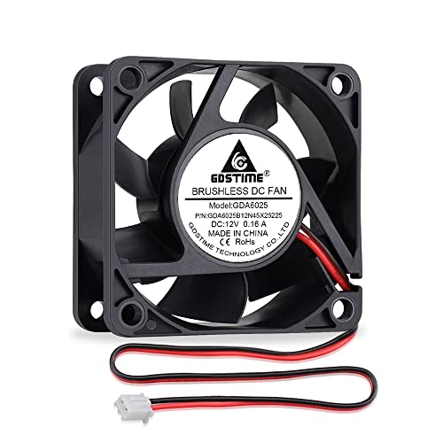 GDSTIME Lüfter 60mm 12V 2 pin 60x60x25 PC Ventilator 12V Computer Gehäuselüfter 60mm Bürstenloser Lüfter 4500 U/min für TV Box Laptop Projektor Schrank von GDSTIME